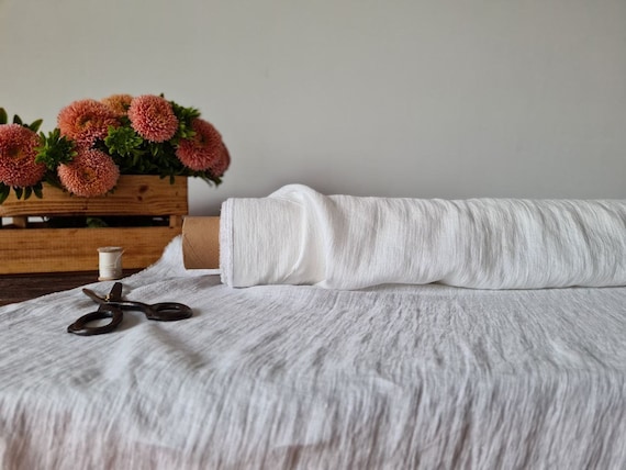 Linen fabric lightweight milk white, Fabric by the yard or meter, Organic flax fabric