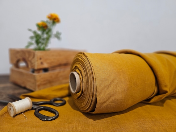 Linen fabric EXTRA WIDE golden yellow, 112 inches or 285 meter wide fabric, Bedding and curtain linen fabric