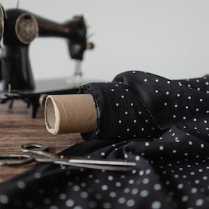 Black linen fabric with polka dots, Fabric by the yard, Softened linen fabric, Washed linen fabrics, Natural linen fabric, Sewing fabric