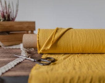 Linen fabric Mustard yellow, Softened Washed flax fabrics, Fabric by the yard or meter