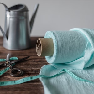 Leinenstoff Lagunenblau, Gewaschener Naturleinenstoff, Stoff Massenware oder Meterware