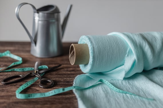 Linen fabric Lagoon blue,  Washed natural flax fabrics, Fabric by the yard or meter