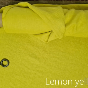 Linnen stof zonnig geel, Stof op maat of meter geknipt, Verzachte zuivere vlasstof Lemon yellow