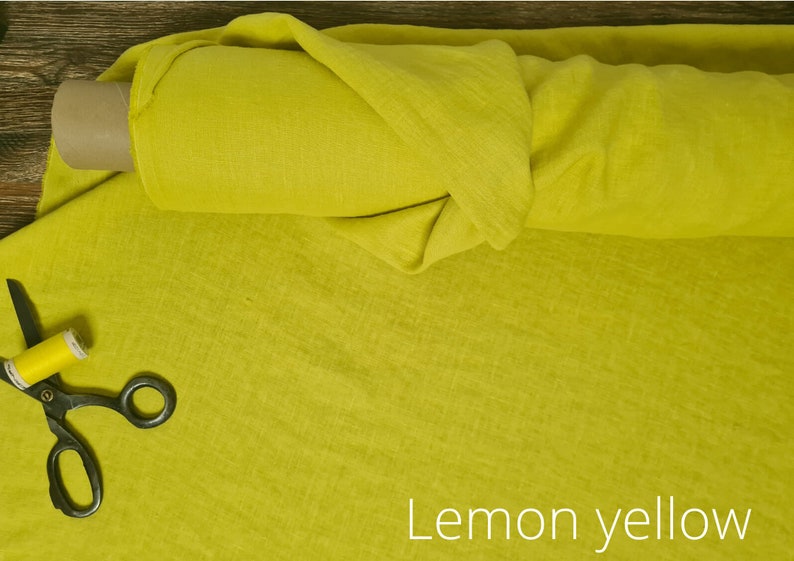 Linnen stof zonnig geel, Stof op maat of meter geknipt, Verzachte zuivere vlasstof Lemon yellow