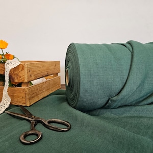 Linen fabric EXTRA WIDE dark green, 112 inches or 2.85 meter wide fabric, Bedding and curtain linen fabric
