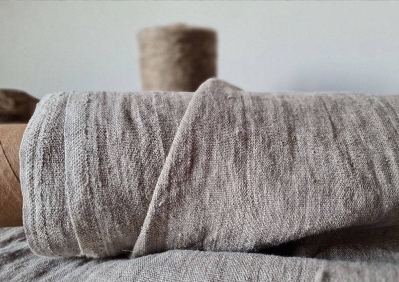 Linen fabric heavy natural undyed, Fabric by the yard or meter, Organic flax fabric zdjęcie 3