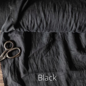 Linen fabric Black, Washed softened linen fabric Fabric by the yard or meter Black