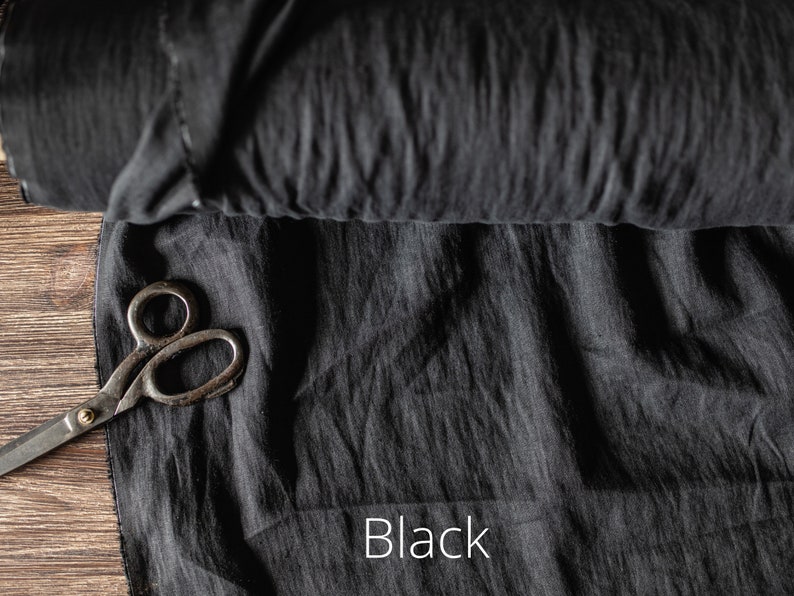 Linen fabric Black, Washed softened linen fabric Fabric by the yard or meter Black