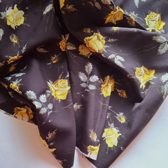 Vintage viscose fabric brownish black with floral pattern