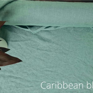 Teal blue green linen fabric, Emerald linen fabric, Fabric by the yard or meter Caribbean Blue