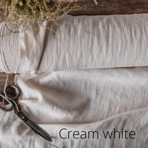 Linen fabric milk white, Fabric by the yard or meter, Off white washed softened flax fabric Cream White