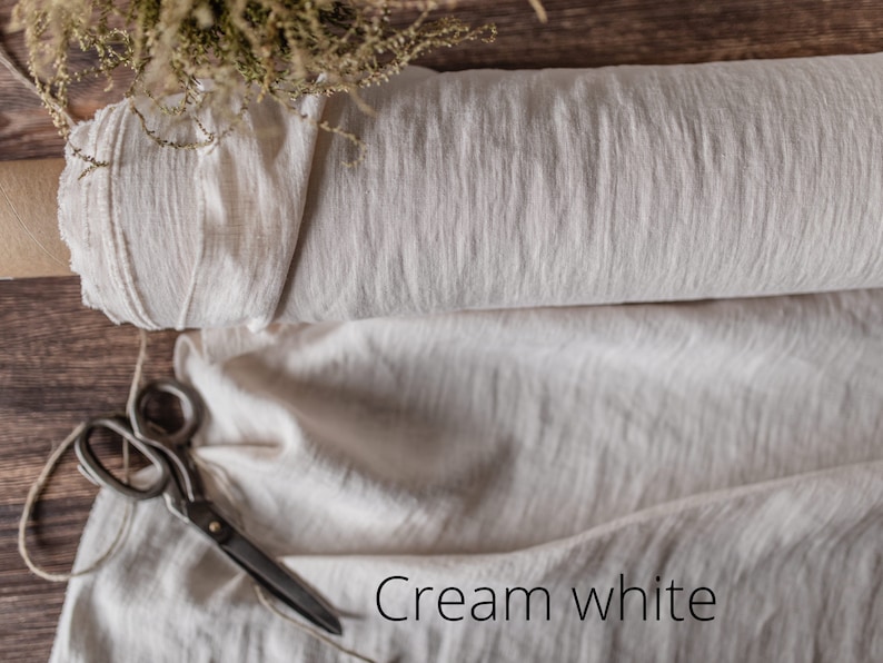 Linen fabric milk white, Fabric by the yard or meter, Off white washed softened flax fabric image 6