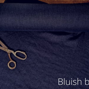 Linen fabric Black, Washed softened linen fabric Fabric by the yard or meter Bluish Black