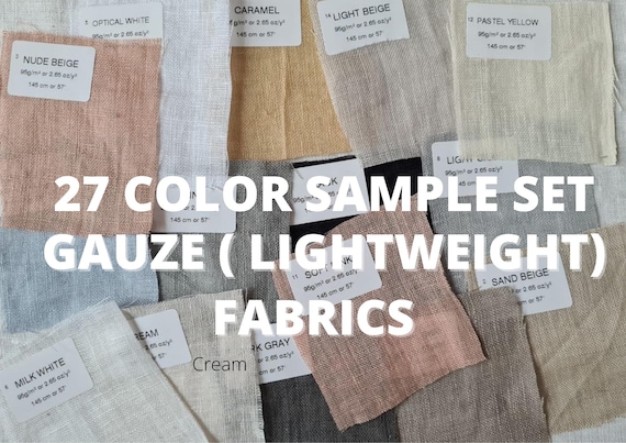 Linen fabric samples gauze (lightweight) 27 color, swatches - various types