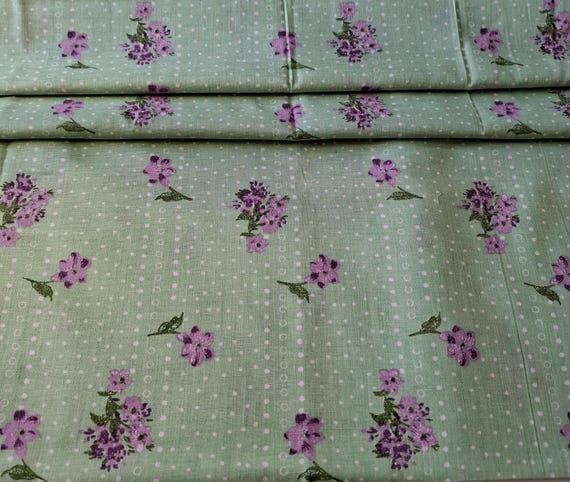 Vintage cotton fabric green multicolor