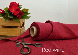 Tessuto Di Lino E Cotone Jazz, Rosso A Strisce, 150x100 Cm, 53% Lino 47% Cotone, Per Tende E Tovaglie