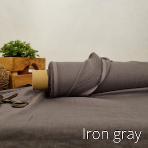 Linen fabric lightweight powder blue, Fabric by the yard or meter, Organic flax fabric Iron Gray