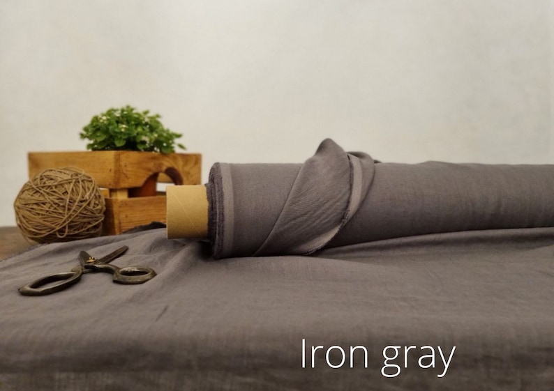 Linen fabric lightweight powder blue, Fabric by the yard or meter, Organic flax fabric Iron Gray