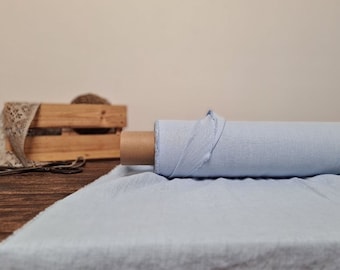 Linen fabric soft blue, Natural fabric by the yard or meter, Washed softened flax fabrics