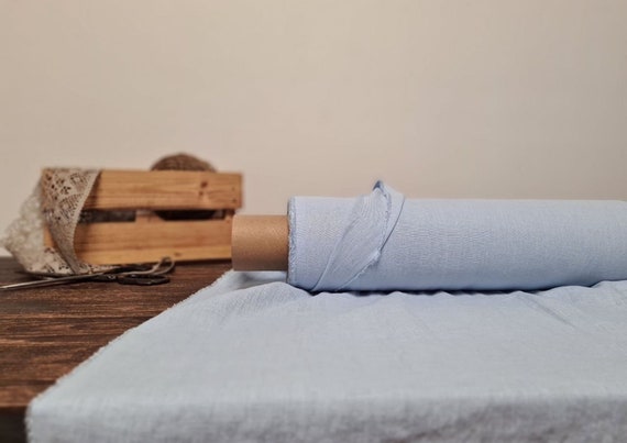 Linen fabric soft blue, Natural fabric by the yard or meter, Washed softened flax fabrics