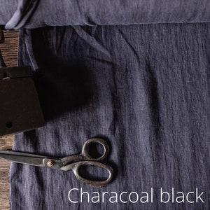 Linen fabric Black, Washed softened linen fabric Fabric by the yard or meter Charcoal Black