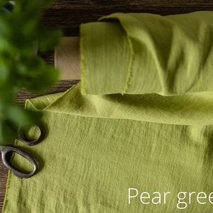 Moss Green linen fabric, Fabric by the yard or meter, Prewashed softened flax fabric Pear Green