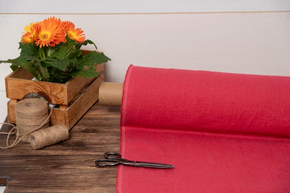 Linen fabric Cerise pink, Fabric by the yard or meter, Organic washed flax fabric