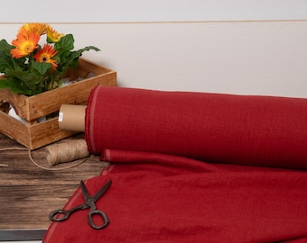 Linen fabric Ruby red, OEKO TEX - 100 certificate flax fabrics, Fabric by the yard or meter