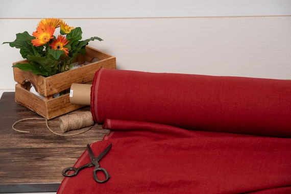 Linen fabric Ruby red, Organic flax fabrics, Fabric by the yard or meter