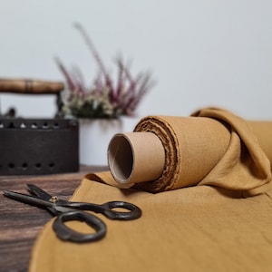 Clay brown linen fabric, Softened linen fabric, Fabric by the yard or meter