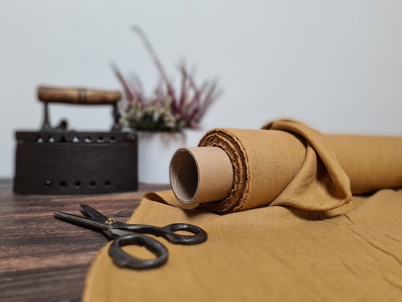 Clay brown linen fabric, Softened linen fabric, Fabric by the yard or meter