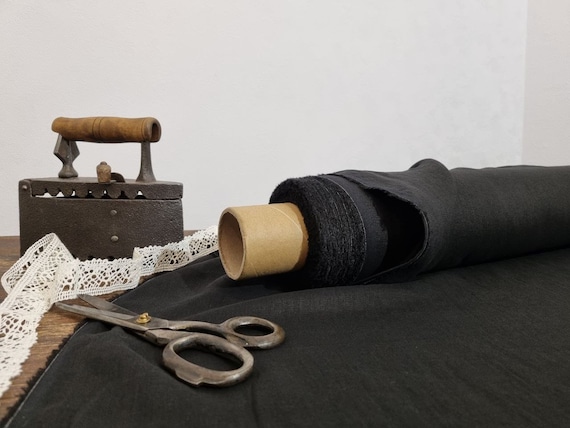 Linen fabric lightweight black, Fabric by the yard or meter, Organic flax fabric