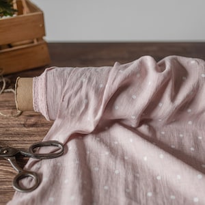 Pink linen fabric with dots, Fabric by the yard, Baby pink linen fabric, Softened linen fabric, Washed linen fabrics, Natural linen fabric