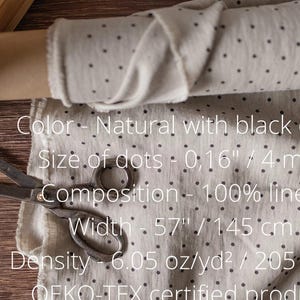 Natural linen fabric with polka dots, Fabric by the yard, Softened linen fabric, Washed linen fabrics, Natural linen fabric, Sewing fabric image 2