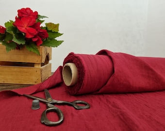 Linen fabric lightweight red wine, Fabric by the yard or meter, OEKO TEX - 100 certificate flax fabric