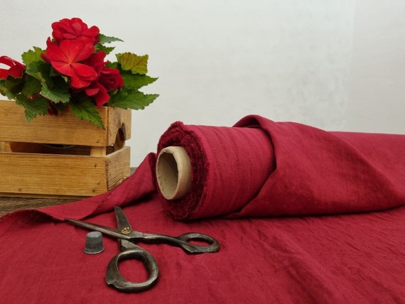 Linen fabric lightweight red wine, Fabric by the yard or meter, Organic flax fabric