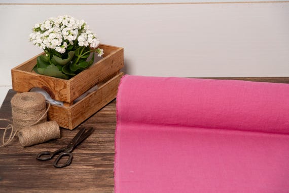 Linen fabric Bright pink, Fabric by the yard or meter, Organic washed flax fabric