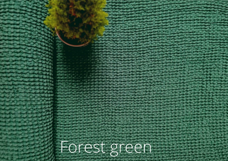 Waffle tela de lino marrón canela, tela cortada a medida o metro, tela de algodón lino suavizado lavado Forest Green