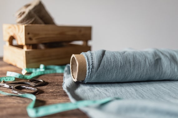 Linen fabric Grayish mint, Washed  softened linen fabrics, Fabric by the yard or meter