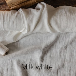 Linnen stof melkwit, Stof op maat of meter geknipt, Off white washed verzachte vlasstof Milk White