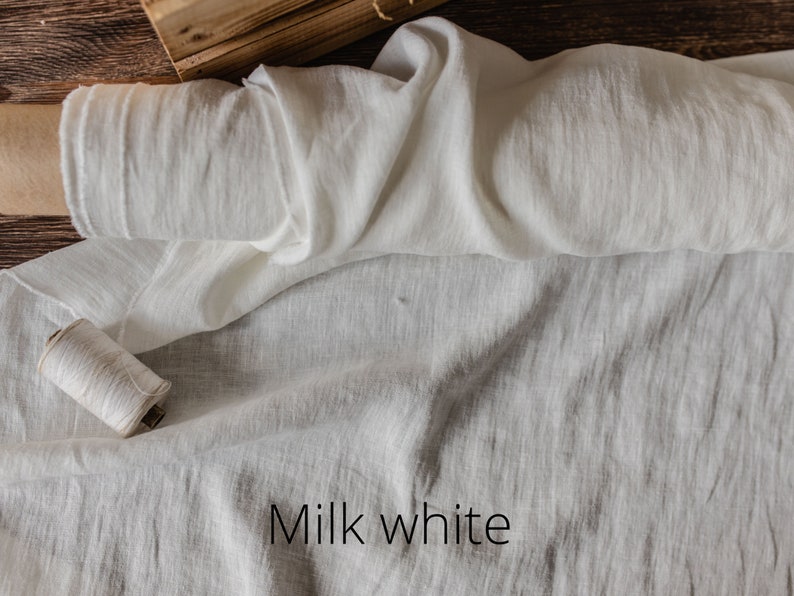 Linen fabric milk white, Fabric by the yard or meter, Off white washed softened flax fabric Milk White