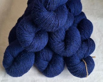 Hilo de lana gris Gotland 100 % azul medianoche, hilo de lanolina natural