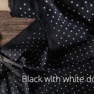 black with white  dots linen fabric texture,  linen material for curtains and clothing, 145 cm wide (57 inches), medium weight, sold by length from 0.5 m or 0.5 yard