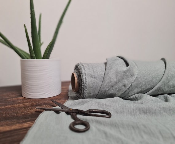 Linen fabric Pistachio green, Organic flax fabrics, Fabric by the yard or meter