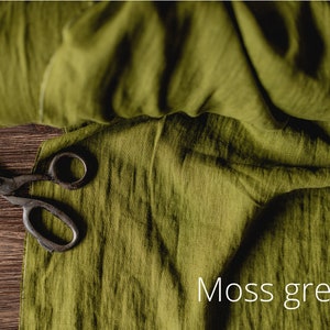 Linnen stof melkwit, Stof op maat of meter geknipt, Off white washed verzachte vlasstof Moss Green