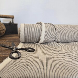 natural with brown stripe  linen blend fabric texture,  linen material for curtains and clothing, 145 cm wide (57 inches), medium weight, sold by length from 0.5 m or 0.5 yard