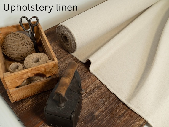 Oatmeal Linen Upholstery Fabric – Heavy Linen Cotton Blend 410gsm (12.1 oz/yd2), Durable Furniture Fabric, Natural Neutral Fabric by Yard