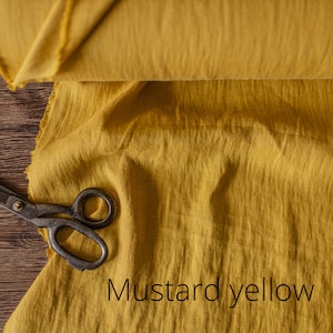 Linnen stof zonnig geel, Stof op maat of meter geknipt, Verzachte zuivere vlasstof Mustard yellow