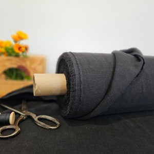 Linen fabric EXTRA WIDE black, 112 inches or 285 meter wide fabric, Bedding and curtain linen fabric