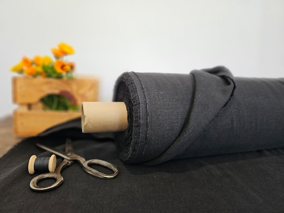 Linen fabric EXTRA WIDE black, 112 inches or 285 meter wide fabric, Bedding and curtain linen fabric